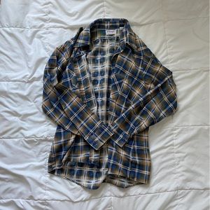 blue and yellow wrangler flannel